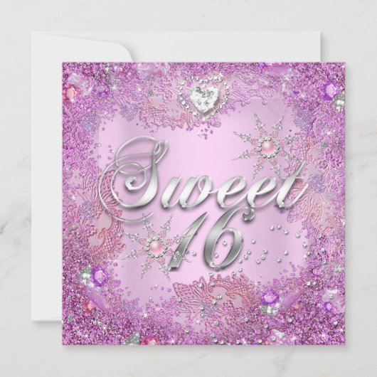 Sweet 16 Zestien Mooie Roze Parel Sneeuwvlok 2 Kaart (Voorkant)