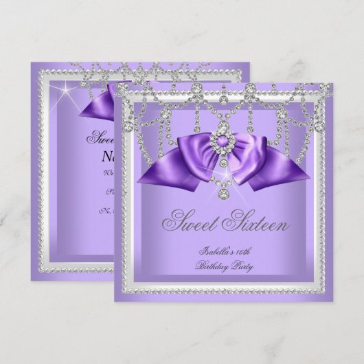 Sweet 16 Zestien Paarse White Diamond Party 2F Kaart (Voorkant / Achterkant)
