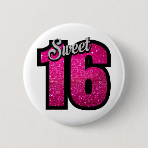 Sweet 16 zestien roze glitter verjaardagsmeisje ronde button 5,7 cm