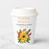 Sweet 16 Zestien Verjaardagsfeestje Zonnebloem Lan Papieren Bekers (Voorkant)
