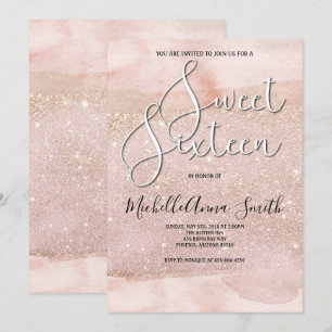 Sweet 16 Zestien Waterverf Blush Invitation Kaart