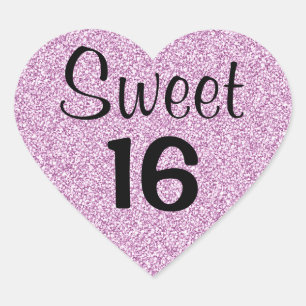 Sweet 16 zestien zwarte en Paarse glitter Sparkles Hart Sticker