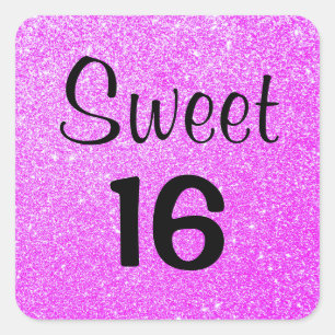 Sweet 16 zestien zwarte en Paarse glitter Sparkles Vierkante Sticker