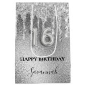 Sweet 16 zilveren glitter druppels monogram 16e medium cadeauzakje (Achterkant)