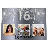 Sweet 16 zilveren glitter foto groot cadeauzakje (Voorkant)