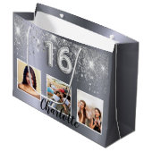 Sweet 16 zilveren glitter foto groot cadeauzakje (Voorkant Gekanteld)