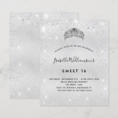 Sweet 16 zilveren glitter tiara uitnodiging (Voorkant / Achterkant)