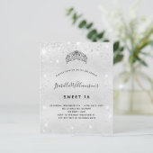 Sweet 16 zilveren glitter tiara uitnodiging (Staand voorkant)