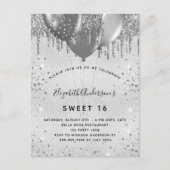 Sweet 16 zilveren glitter verjaardag uitnodiging briefkaart (Voorkant)