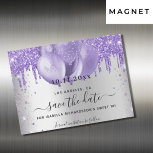 'Sweet 16' zilveren viooltje save the date magneet Magnetische Uitnodiging