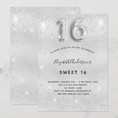 Sweet 16 zilverglitterglamoureus kaart (Voorkant / Achterkant)