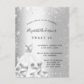 Sweet 16 zilverjurk glitter glamoureus-uitnodiging briefkaart (Voorkant)
