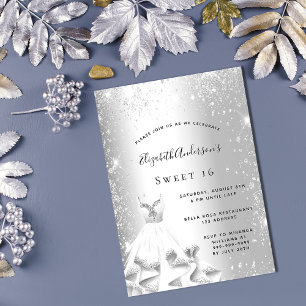 Sweet 16 zilverjurk glitter glamoureus-uitnodiging briefkaart