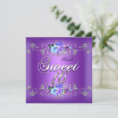 Sweet 16 zoete zestien witte paarse bloemen kaart (Staand voorkant)