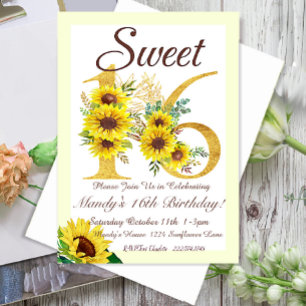 Sweet 16 Zonnebloem Verjaardag uitnodiging, Kaart