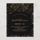 Sweet 16 zwart goud glitter uitnodiging (Voorkant)