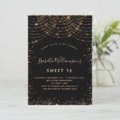 Sweet 16 zwart goud glitter verjaardag kaart (Staand voorkant)