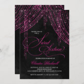 Sweet 16 Zwart Heet Roze Glitter Verjaardag Kaart (Voorkant / Achterkant)