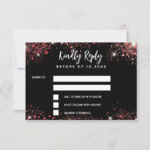 Sweet 16 zwart rode jurk reactie RSVP kaart (Voorkant)