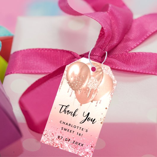 Sweet 16 zwart roos gouden ballonnen dank u cadeaulabel