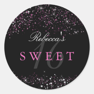 Sweet 16 Zwart Roze Glitter Sticker
