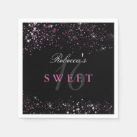 Sweet 16 Zwart Roze Sparkle Glitter Servetten