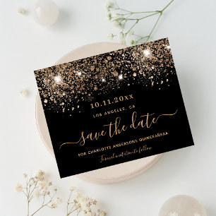 Sweet 16 zwarte glitters budget save the date flyer