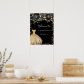 Sweet 16 zwarte goudjurk, welkom poster (Keuken)