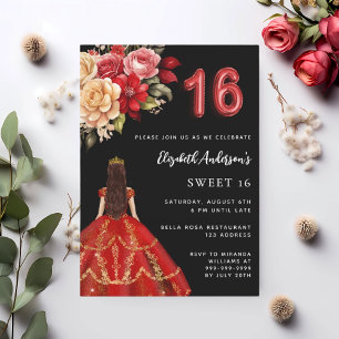 Sweet 16 zwarte rode jurk bloemen rozen kaart