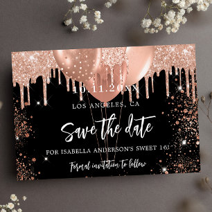 Sweet 16 zwarte roos gouden ballonnen glitter save the date