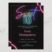 Sweet 16e Neon brillant Invitation d'anniversaire (Devant / Derrière)