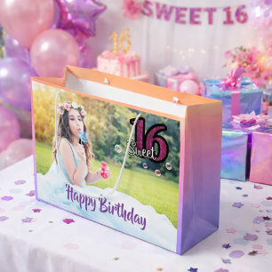 Sweet 16e verjaardag foto paars large cadeautasje
