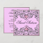 Sweet 16Royal Elegance Black Pink Invitation Kaart (Voorkant / Achterkant)