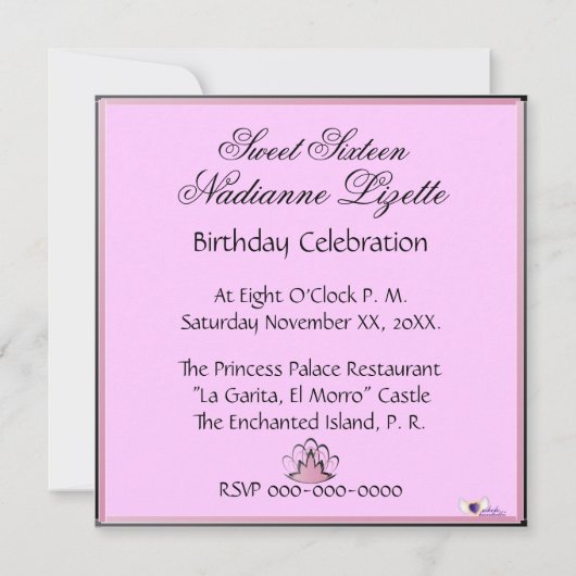 Sweet 16Royal Elegance Black Pink Invitation Kaart (Achterkant)