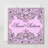 Sweet 16Royal Elegance Black Pink Invitation Kaart (Voorkant)