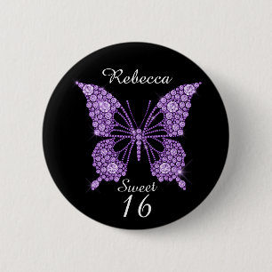 Sweet 16th Birthday Butterfly Personalized Ronde Button 5,7 Cm