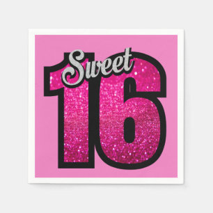 Sweet 16th Birthday Pink Gold Glitter Servet