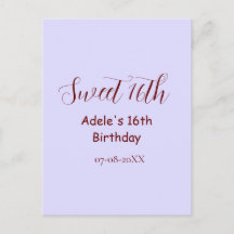 Sweet 16th birthday purple pastel mauve retro name