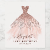 Sweet 16th Birthday Roos Gouden Glitter Glam Jurk Wijn Etiket (Enkel label)