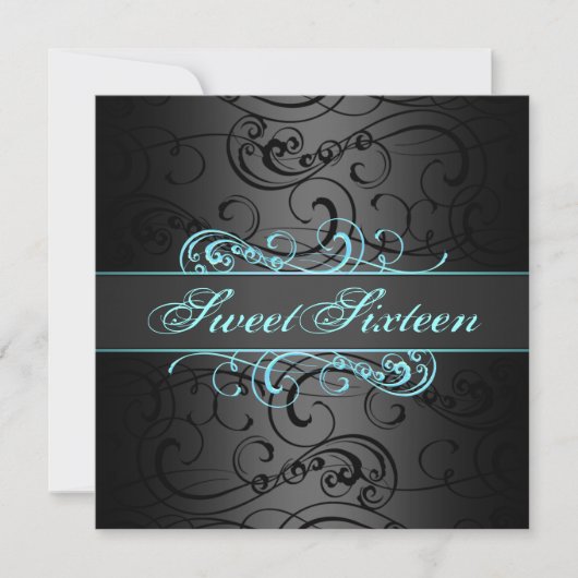 Sweet 16th Blue & Black Swirl Invitation Anniversa (Devant)