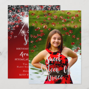 Sweet 16th Elisabeth Red Grey Silver Drips Foto Kaart