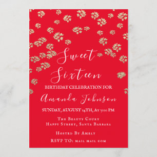 Sweet 16th Flower Red Gold Photo Confetti Spark Kaart