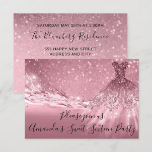 Sweet 16th Party Roos Roze Glitter Ocean Dress Kaart