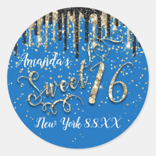 Sweet 16th Party Sterren Herats Confetti Drips Gol Ronde Sticker