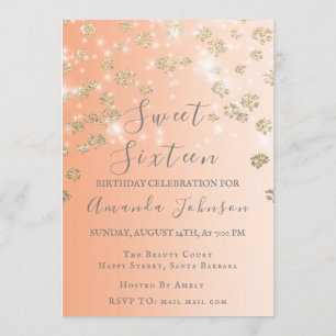 Sweet 16th Peach Flowers Gold Ombre Foto Gray Kaart