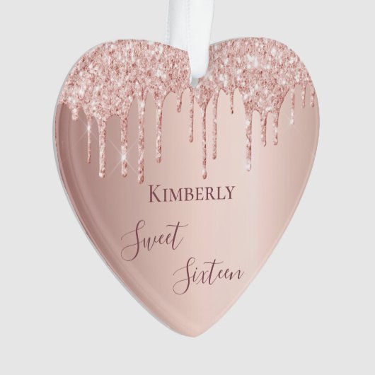 Sweet 16th Sixteen 16 Birthday roos Gold Drips Ornament (voorkant)
