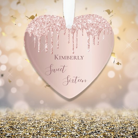 Sweet 16th Sixteen 16 Birthday roos Gold Drips Ornament