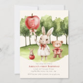 Sweet 1st Bunny Apple Birthday Invitation (Devant)