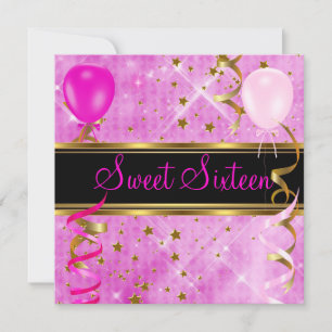 Sweet 61 16 Birthday Party roze sterren 3 Kaart