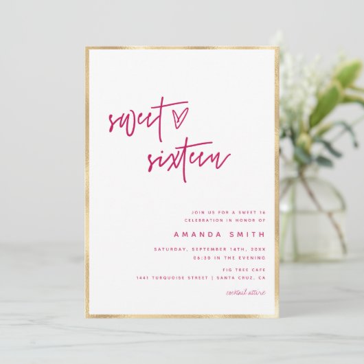 Sweet 61 modern script Faux Gold Foil roze in Kaart (Staand voorkant)